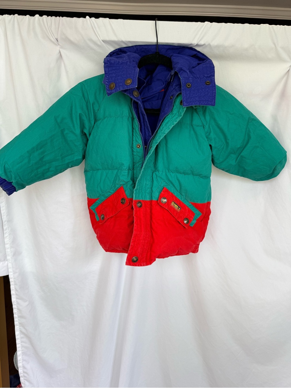 VINTAGE Brambilla Kids Reversible Puffer Jacket in Teal, Red & Royal Blue